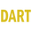 The word 'DART' is displayed in large, bold, yellow capital letters on a solid white background.
