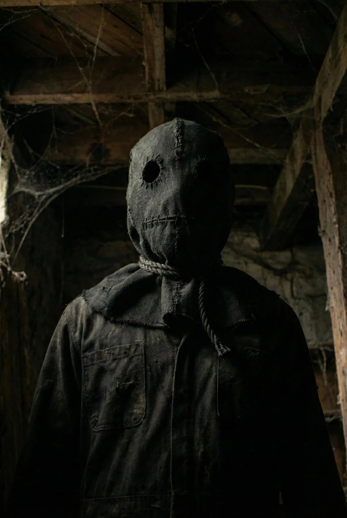 Sackleinen-Maske, körnige Textur, Horror-Kapuze, Used-Look-Jute