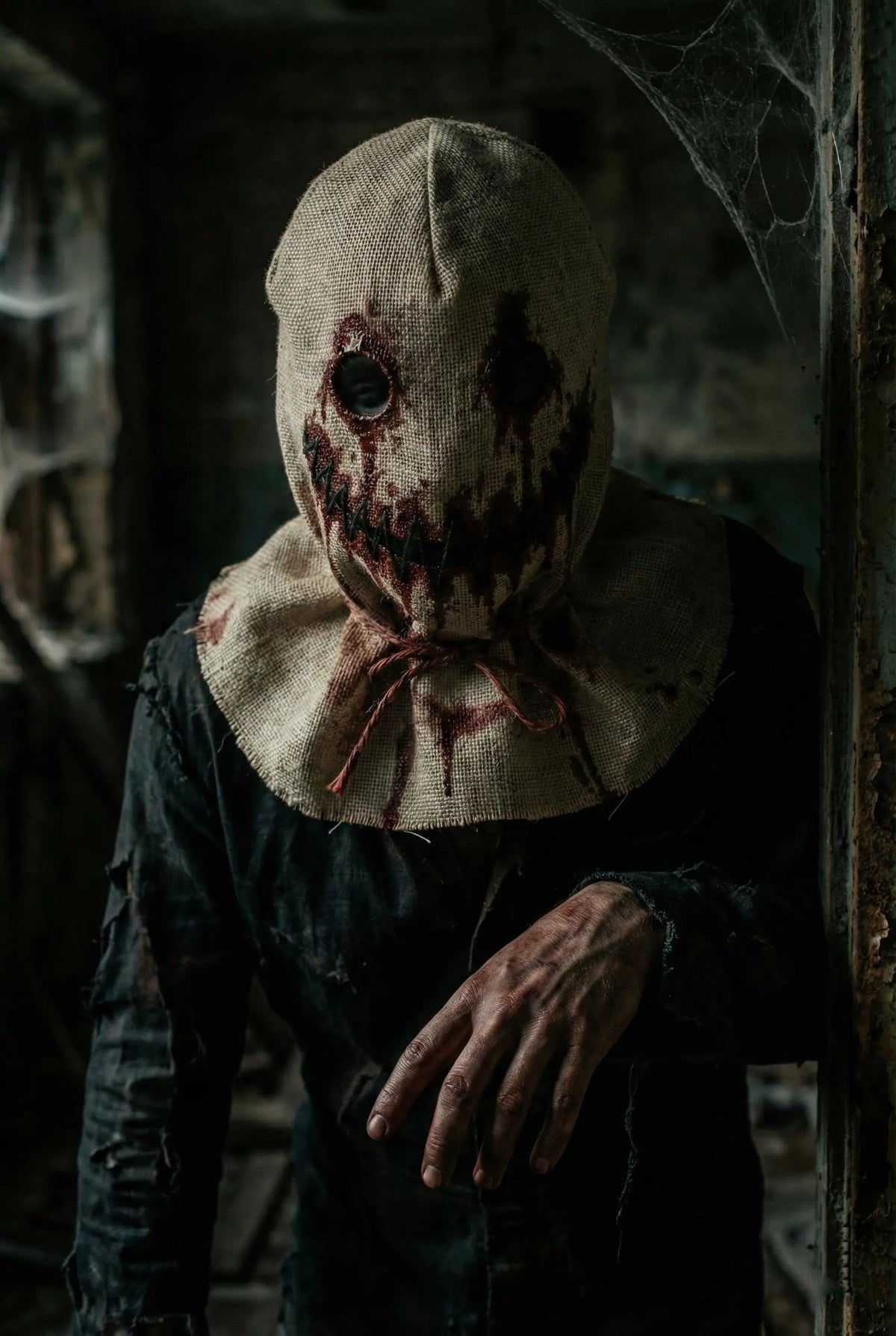 Bloody Burlap Sack Mask Stitched Smile