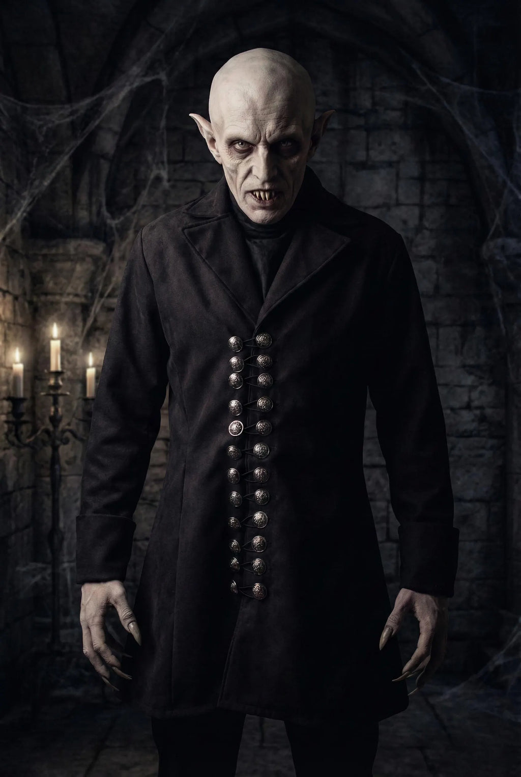 Costume de Nosferatu fait main, manteau de vampire sombre avec boutons en métal
