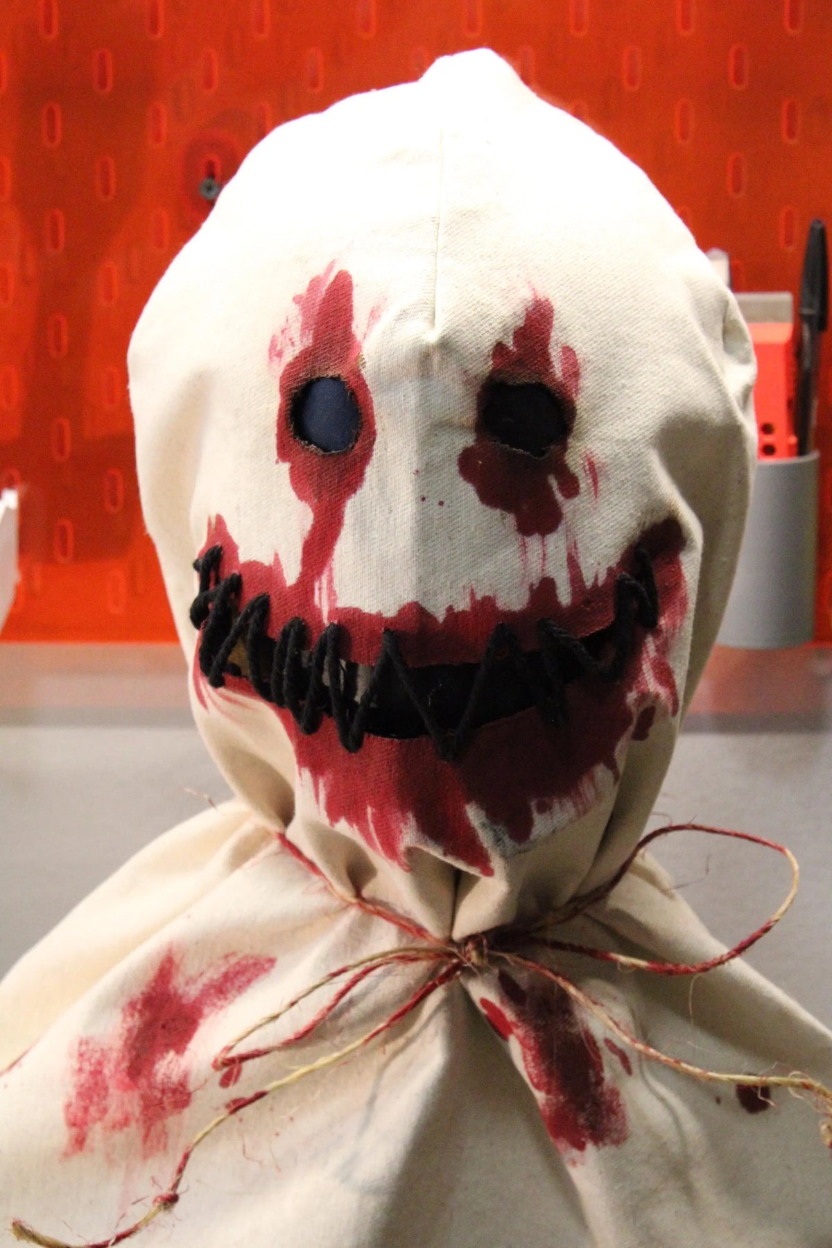 Bloody Burlap Sack Mask Stitched Smile